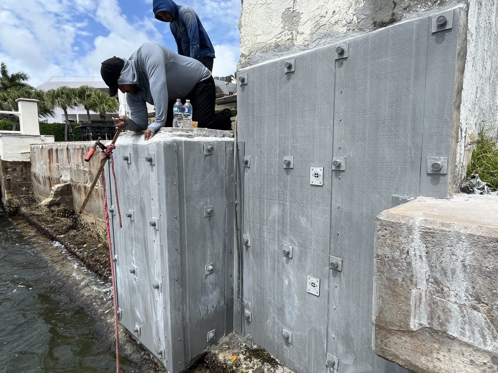 SPiRe+ panels repairing seawalls, piles and pilasters in Fort Lauderdale, Florida