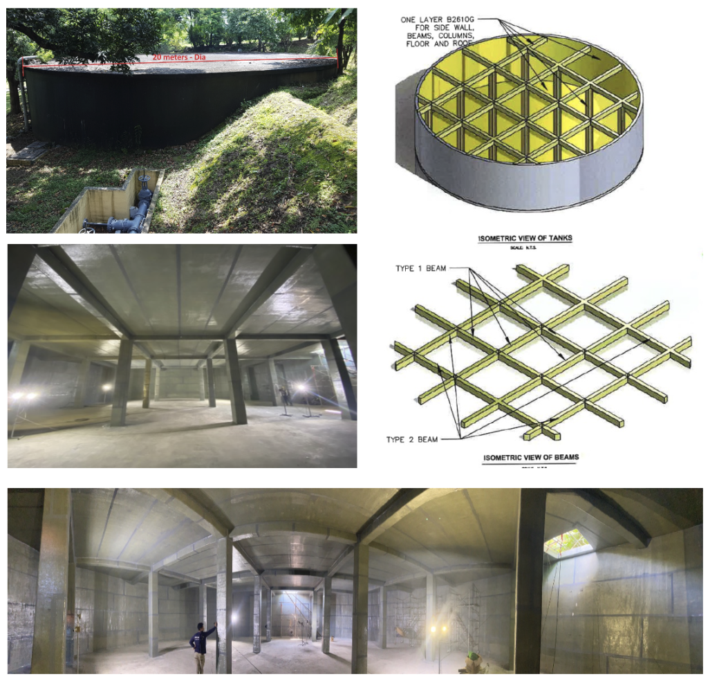 Two corroded water storage tanks were repaired with QuakeWrap Glass FRP for the U.S. Military in Manila, The Philippines